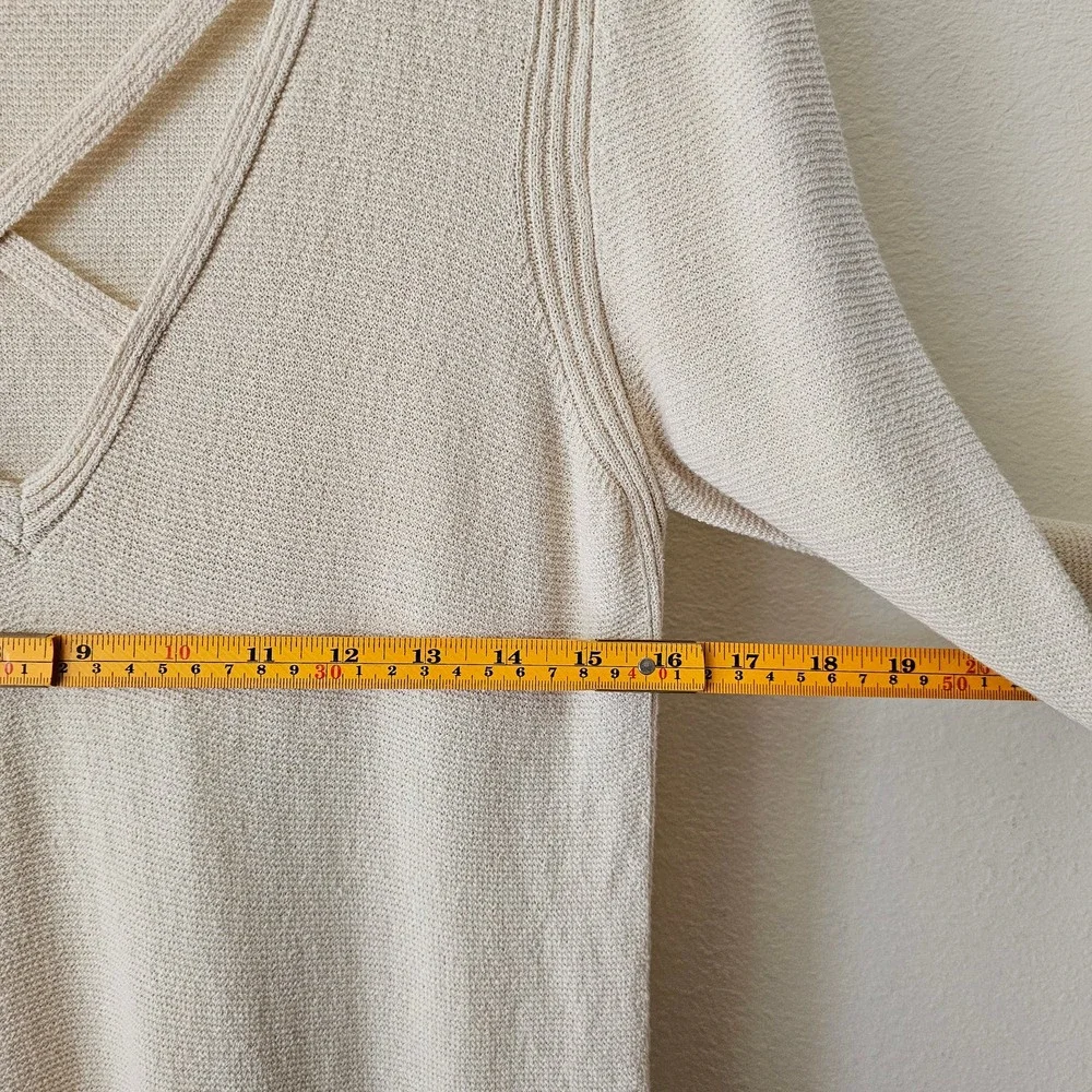 FREE PEOPLE Women's Criss Cross Pull-Over Cream Long Slit Tunic Sweater Sz L - Picture 13 of 14